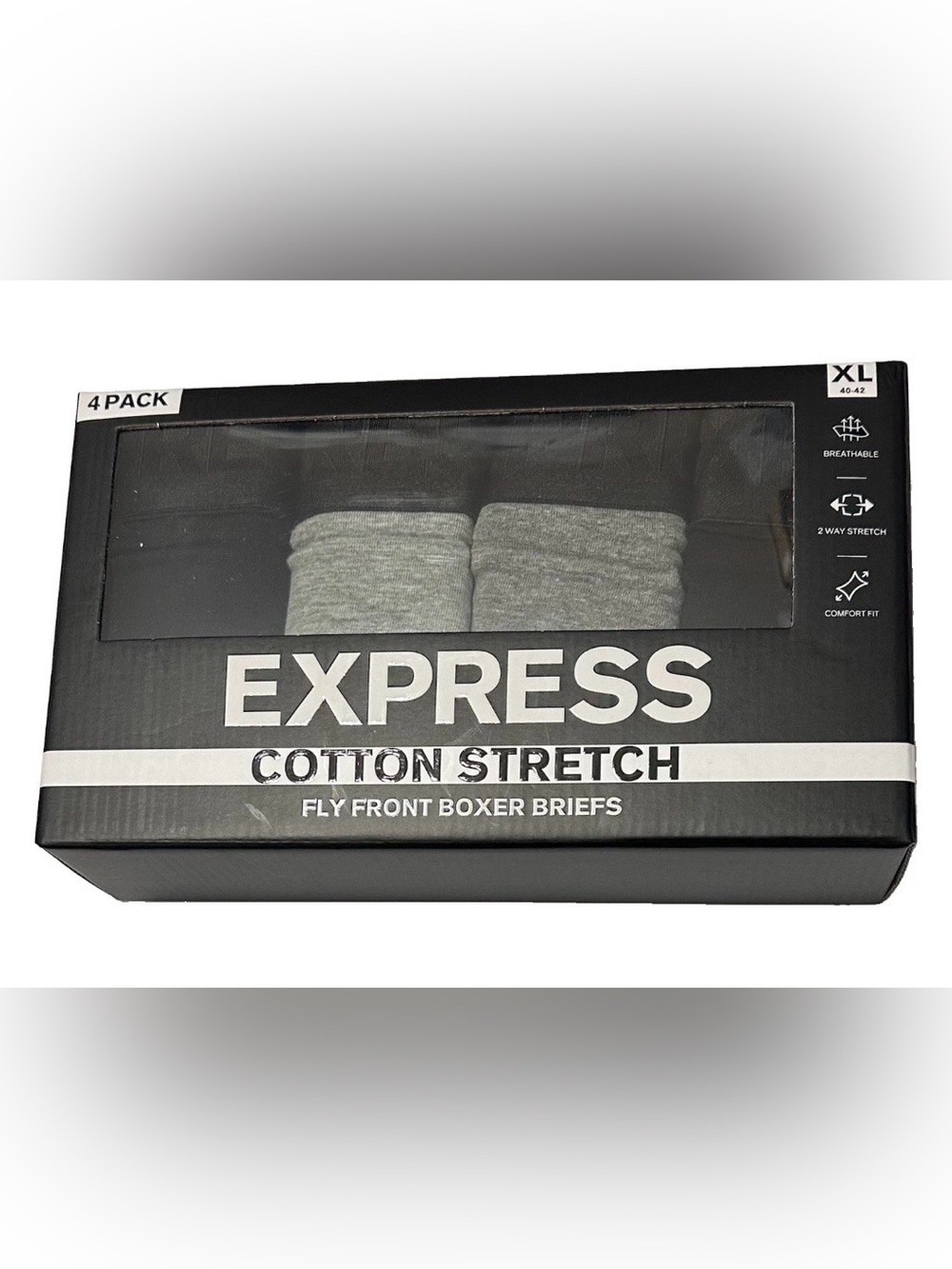 Express 4 Men's Cotton Stretch Fly Front Boxer Briefs X-Large (40-42) Gray/Black